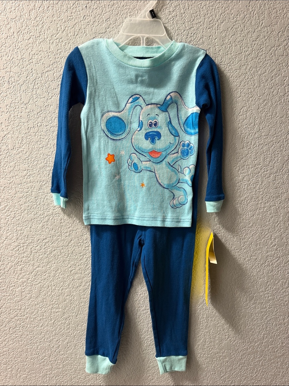Blue Puppy Print Kids Pajama Set - Long Sleeve Two-Piece